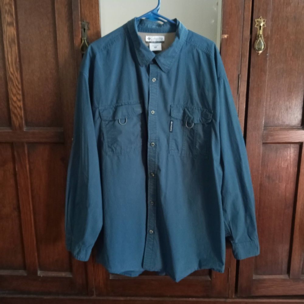 Columbia Sportswear Fishing Shirt Blue Lined Men XXL Mesh Adjustable Tab Sleeves